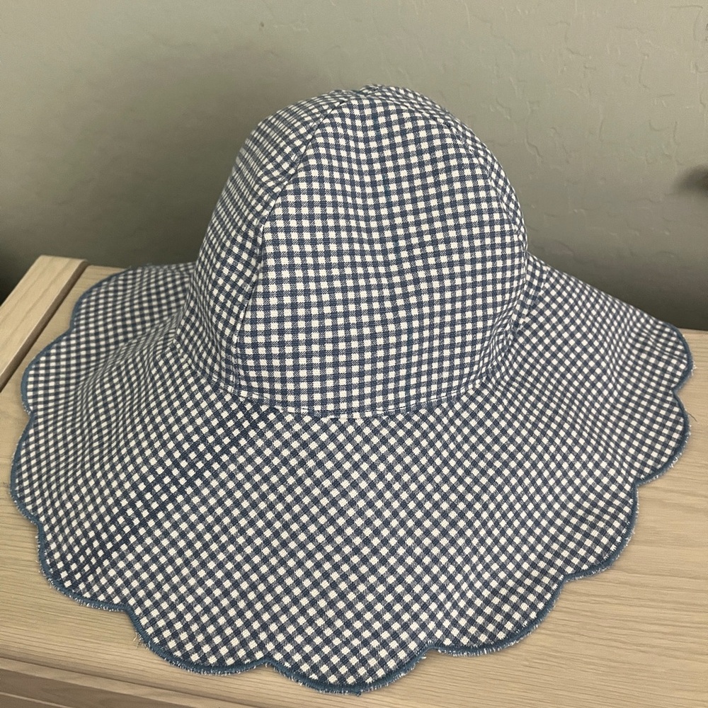Scalloped Blue Gingham Packable Sun Hat - image 1